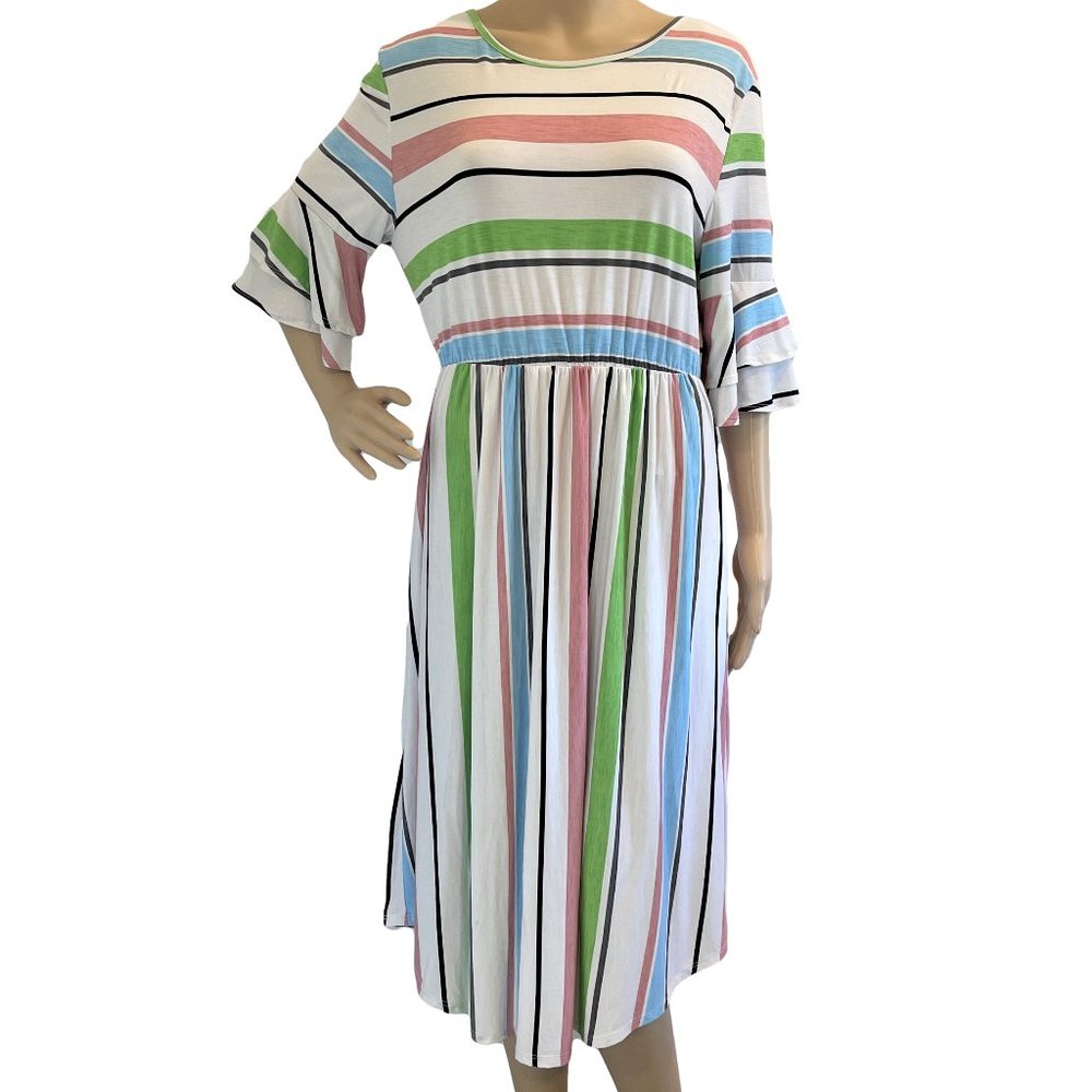 EGS by Eloges Striped Stretch Midi Dress 1XL